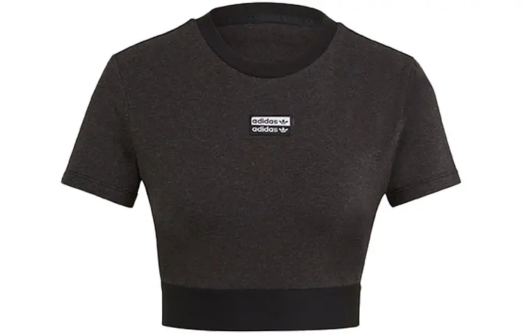 Adidas Originals Crop Tops Women's Metallic Black Crew Neck Moderate
