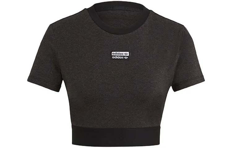 Adidas Originals Crop Tops Women's Metallic Black Crew Neck Moderate