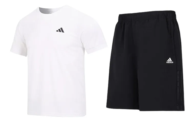 Adidas Casual Sportswear Sets Men's White+Black Crew Neck Moderate