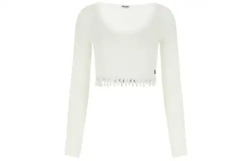 MIU MIU Crop Tops Women's White Crew Neck Moderate