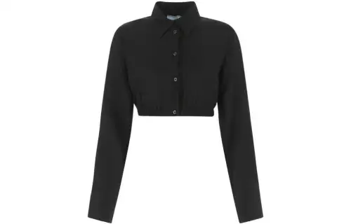 PRADA Crop Tops Women's Black Lapel Moderate