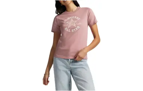 Converse Chuck Taylor Floral T Shirts Women's Pink Crew Neck Moderate Straight Fit
