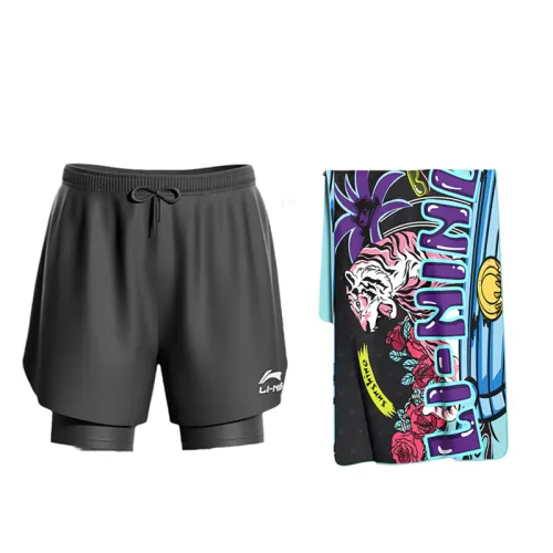 Li Ning Men's Swimwear Men's Swim Shorts+Beach Towel Casual Surf Swimsuit