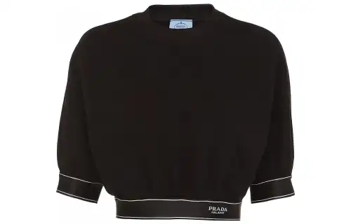 PRADA Crop Tops Women's Black Crew Neck Moderate