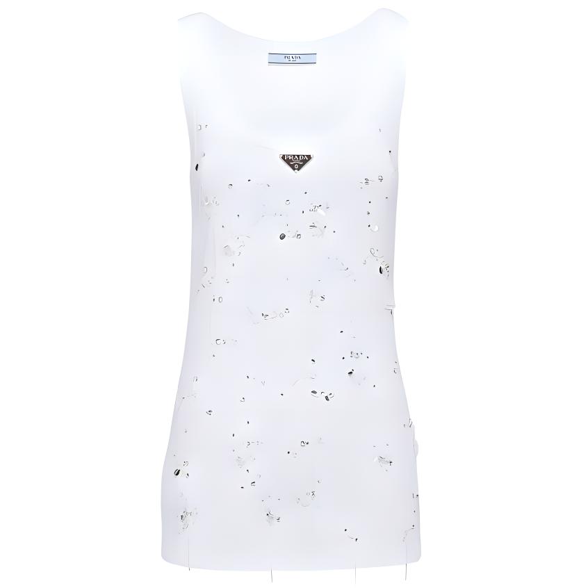 Женская футболка Prada Sequin Tank Top (белая)