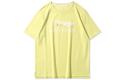 Li Ning T Shirts Women's Light Sprout Green Crew Neck Moderate Straight Fit