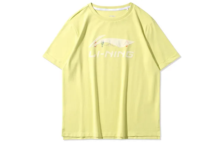 Li Ning T Shirts Women's Light Sprout Green Crew Neck Moderate Straight Fit