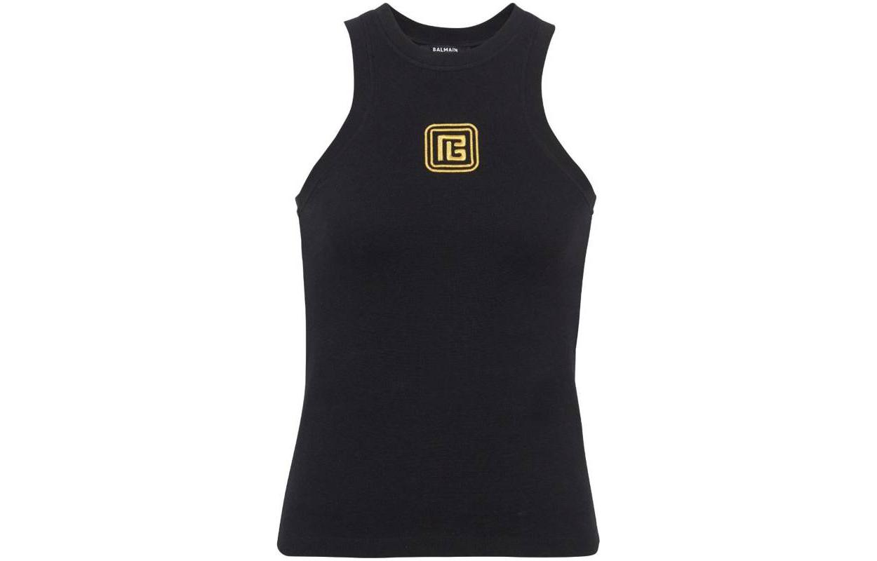 Женские майки BALMAIN Pb Embroidered Tank Top (черные)