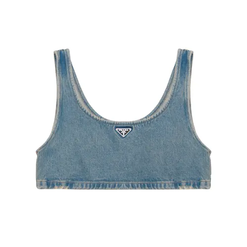 PRADA Triangle logo Denim Crop Top