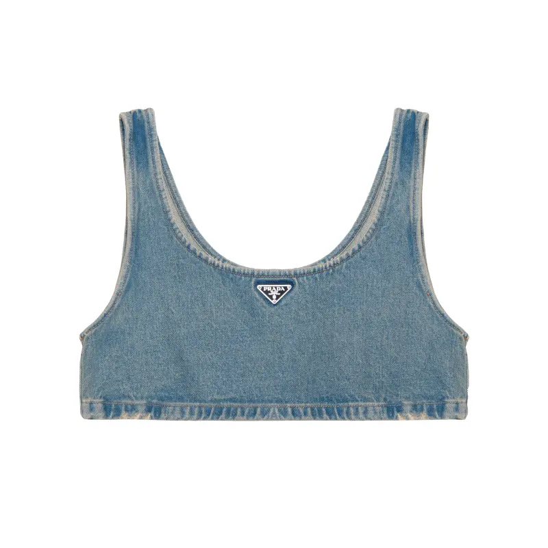 PRADA Triangle logo Denim Crop Top