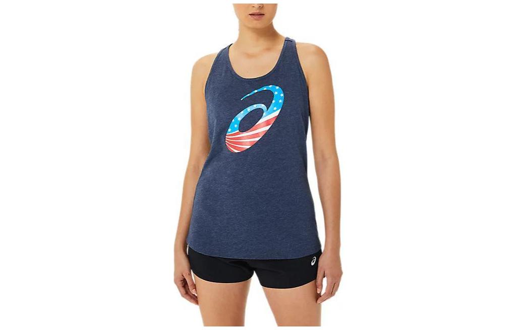 Asics Spiral A Stars And Stripes Short Sleeve Tank Top Women's Blue