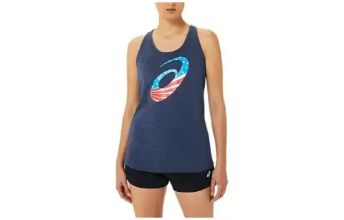 Asics Spiral A Stars And Stripes Short Sleeve Tank Top Women's Blue