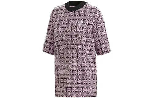 Adidas Originals T Shirts Women's Purple Crew Neck Moderate Straight Fit