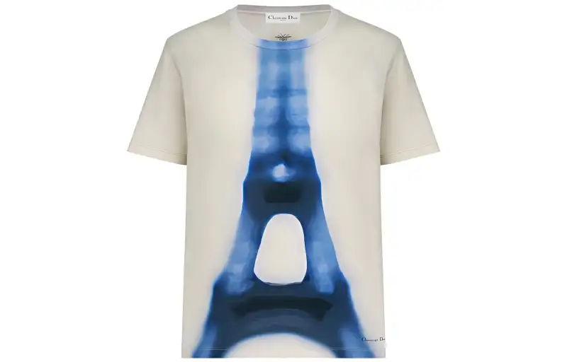 DIOR T Shirts Women's Ecru Crew Neck Moderate Straight Fit