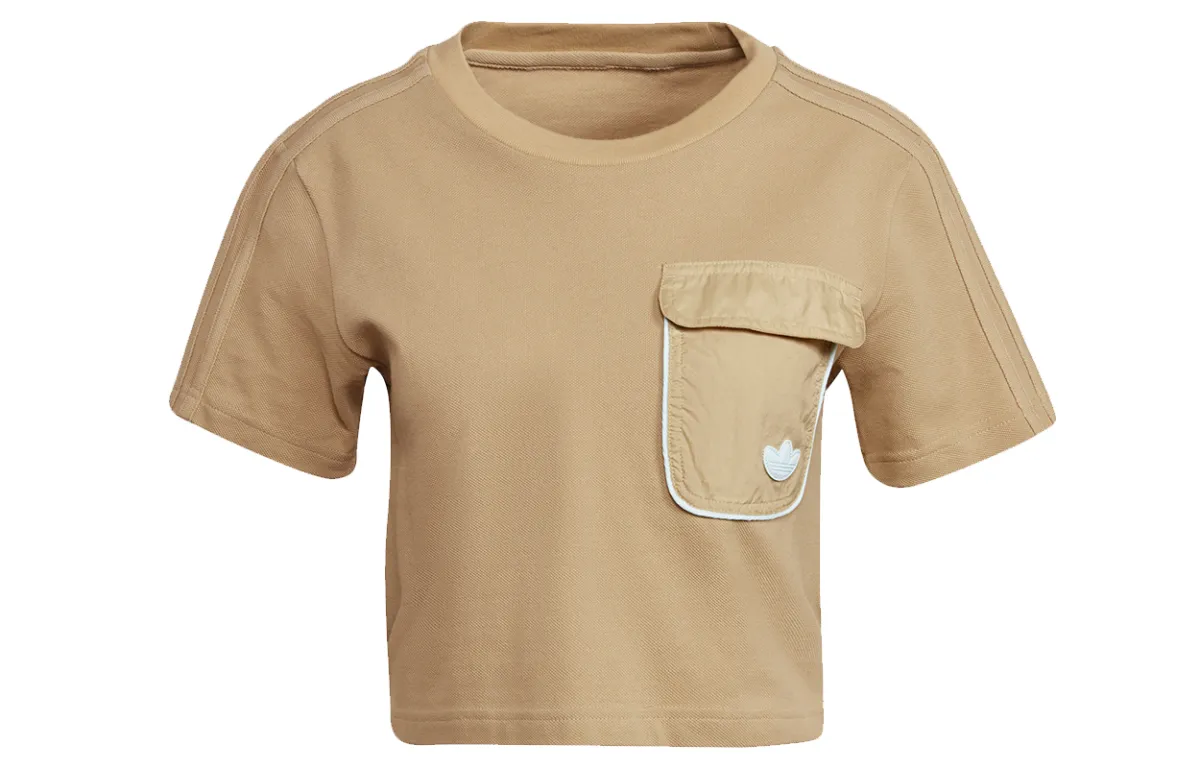 Adidas Originals Crop Tops Women's Khaki Crew Neck Moderate
