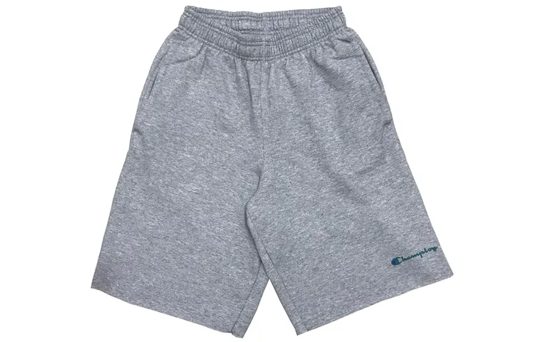Champion Leg Opening Handwritten Logo Pattern Sports Fleece Lined Shorts US Version Unisex Light Gray