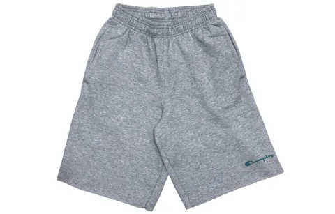 Champion Leg Opening Handwritten Logo Pattern Sports Fleece Lined Shorts US Version Unisex Light Gray