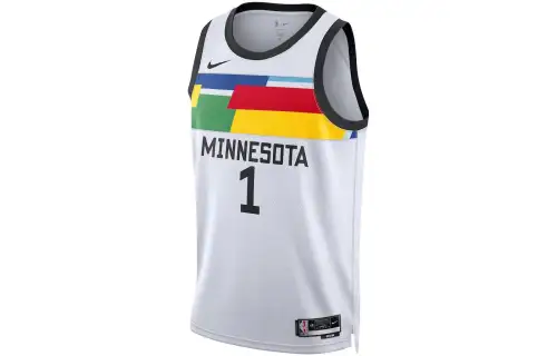 Nike NBA Quick Dry Printed City Edition Jersey Basketball Vest SW Fan Edition 2022-23 Season Timberwolves Edwards No. 1 Men and Women's Same Model White