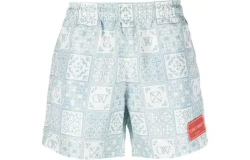 OFF WHITE Beach Shorts Loose Fit Men's Light Blue