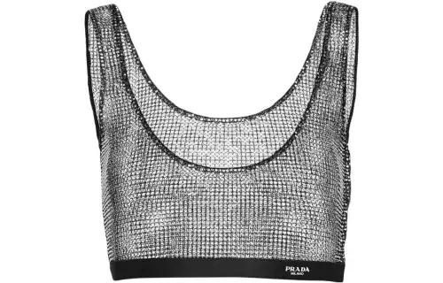 PRADA Embellished Mesh Cropped Top
