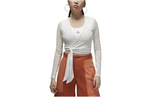 Jordan Crop Tops Women's Phantom Gray White V Neck Moderate