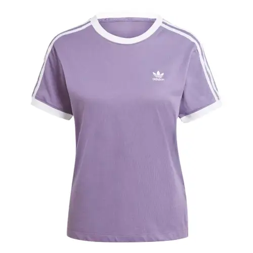 Adidas Originals 3 Stripes T Shirts Women's Purple Crew Neck Moderate Straight Fit