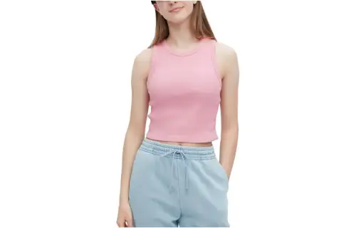 UNIQLO Tank Tops Women's Pink Crew Neck Moderate Straight Fit