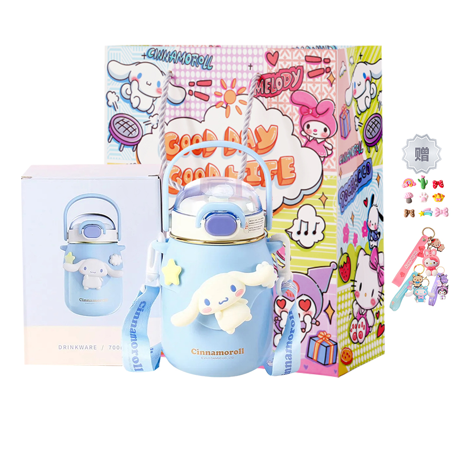 Sanrio Sanrio, capacious cute glass, children's handheld straw stainless steel with glass, 700 ml