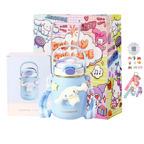 Sanrio Sanrio, capacious cute glass, children's handheld straw stainless steel with glass, 700 ml