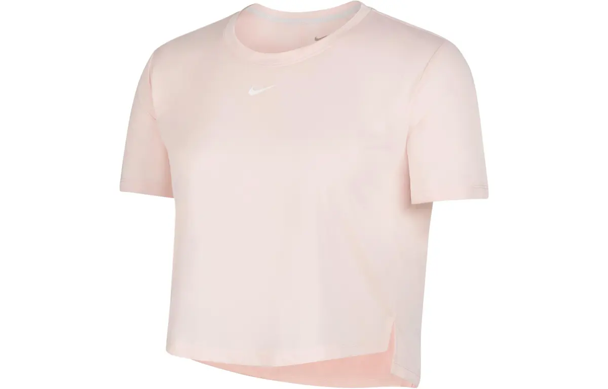 Nike Crop Tops Women's Pink Crew Neck Moderate Straight Fit