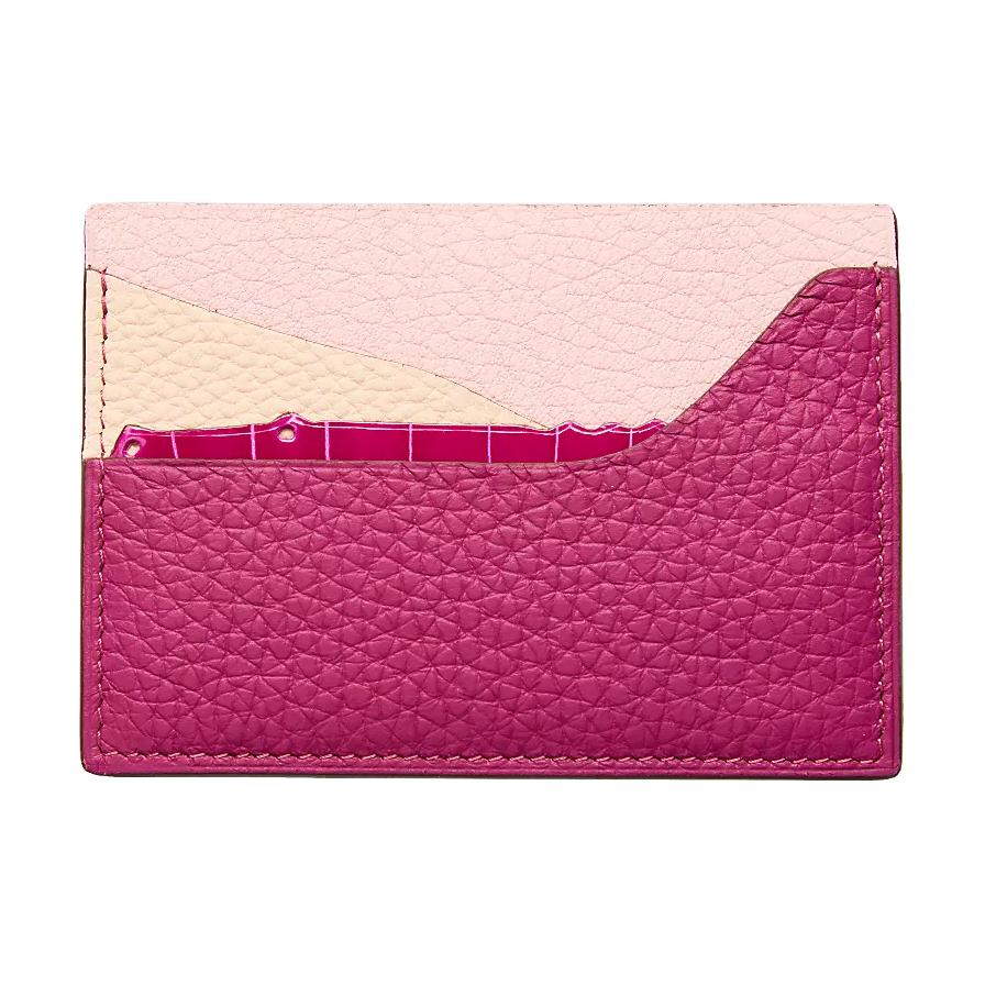 HERMES Hermès HISTOIRE NATURELLE 10 Natural History Fashion Trend Cowhide and Goat Mysore and Crocodile Leather Card Holder Women's Pink and Rose Red