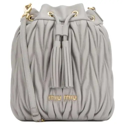 MIU MIU Leather Bucket Bag, Shoulder Bag Mini Women's Gray