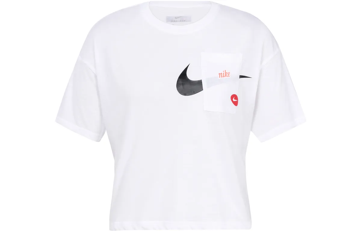 Nike T-Shirts Women's White Crew Neck Moderate Straight Fit