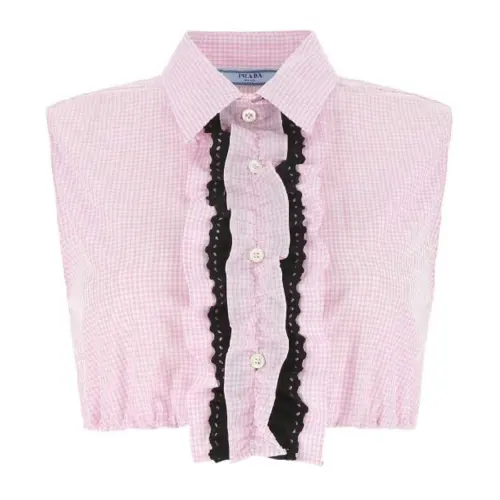 PRADA Crop Tops Women's Pink Pointed Collar Moderate