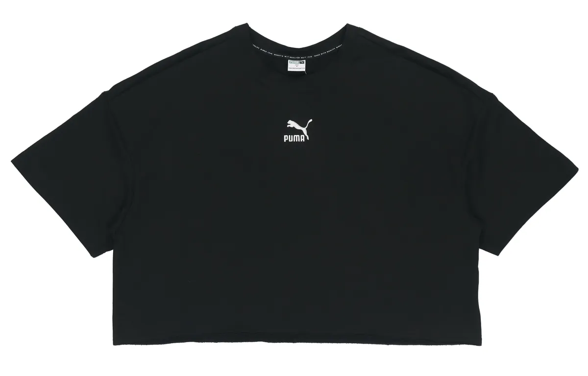 PUMA CLASSICS Crop Tops Women's Black Crew Neck Moderate Straight Fit