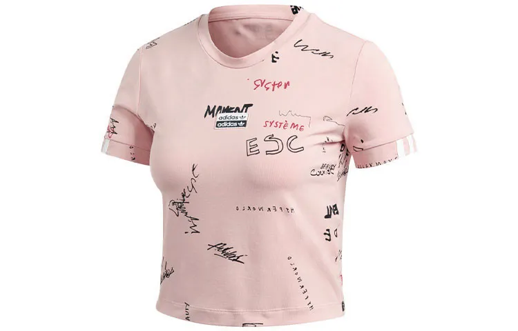 Adidas Originals Crop Tops Women's Pink Crew Neck Moderate