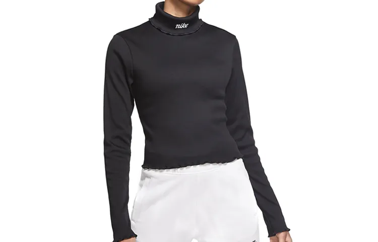 Nike T-Shirts Women's Black Stand Collar Moderate Nipped-in Waist