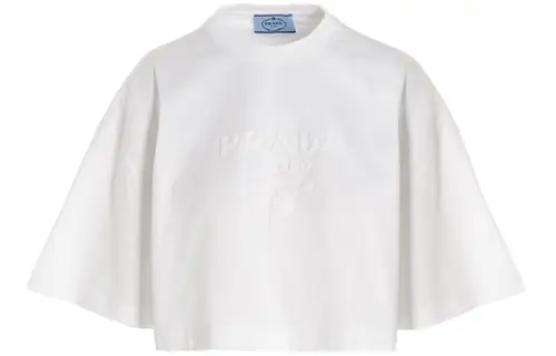 PRADA Crop Tops Women's White Crew Neck Moderate