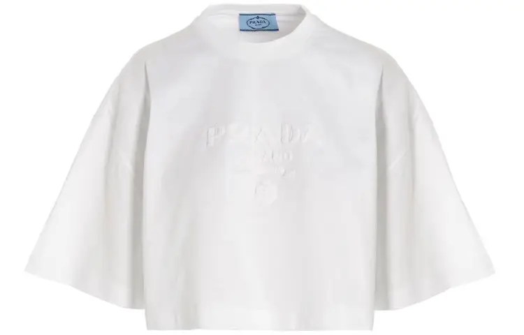 PRADA Crop Tops Women's White Crew Neck Moderate