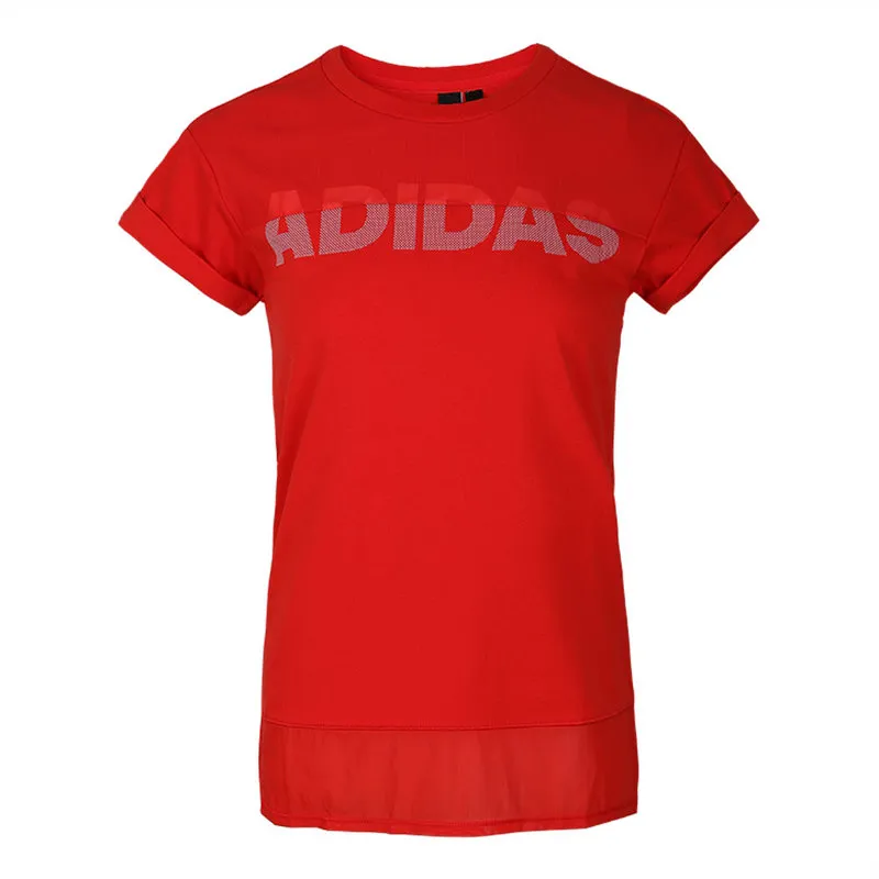 Adidas T-Shirts Women's Red Crew Neck Moderate Other