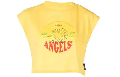 PALM ANGELS Crop Tops Women's Yellow Crew Neck Moderate