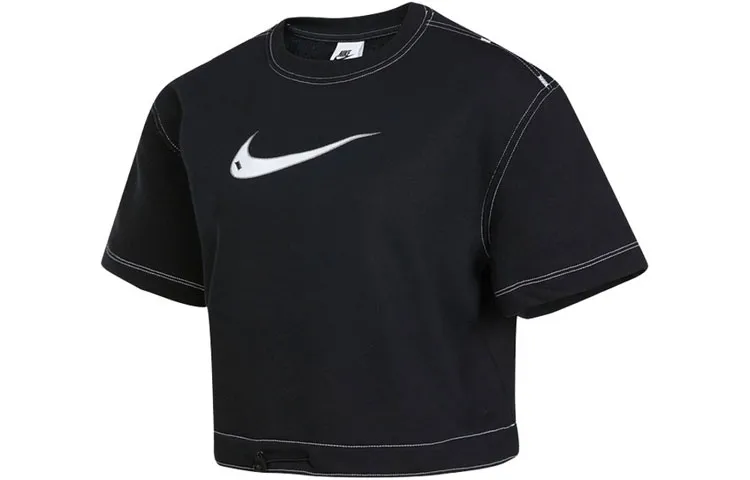 Nike Crop Tops Women's Black Crew Neck Moderate Straight Fit