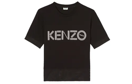 KENZO Letter Logo T Shirts Women's Black Crew Neck Moderate