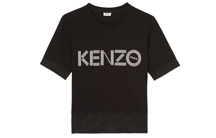 KENZO Letter Logo T Shirts Women's Black Crew Neck Moderate