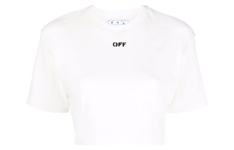OFF WHITE Off Stamp Ribbed Cropped Tee White/Black