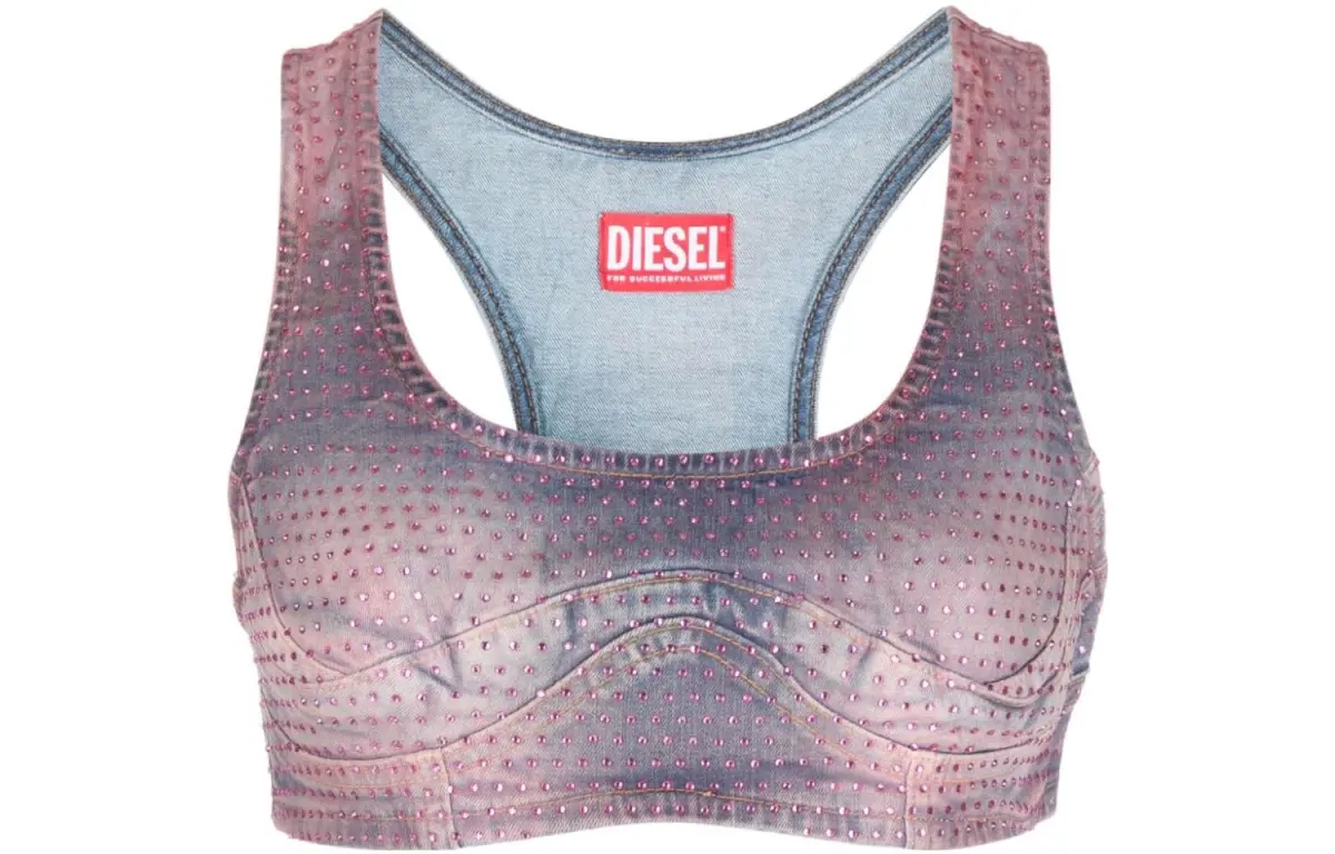 DIESEL Olympic Neckline Denim Crop Top