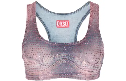 DIESEL Olympic Neckline Denim Crop Top