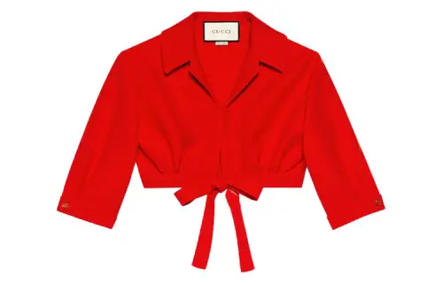 GUCCI Cropped Coats Women's Red Lapel Moderate