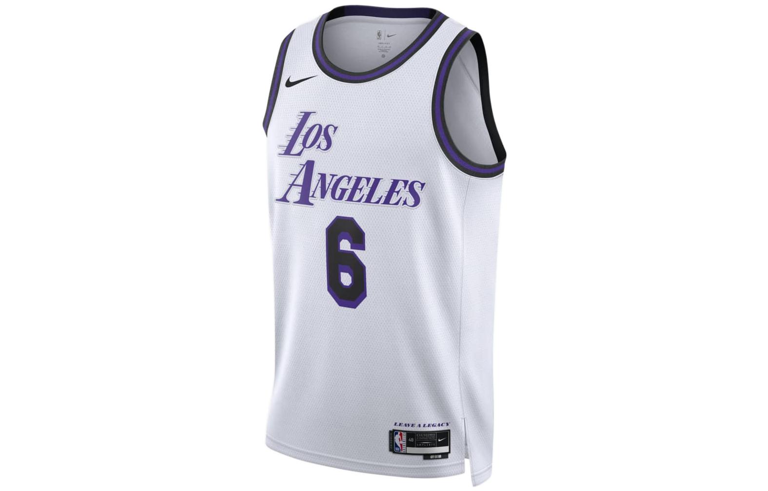 Nike Los Angeles Lakers NBA Quick Dry Printed City Edition Jersey Vest SW Fan Edition 2022-23 Season Lakers James No. 6 Basketball Vest Men and Women White
