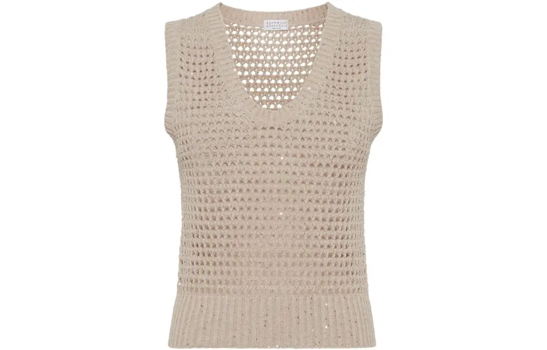 Brunello Cucinelli Sequin Embellished Open Knitted Vest